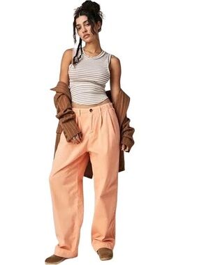 Free People Peach Addy Wide Leg Pleated Chinos